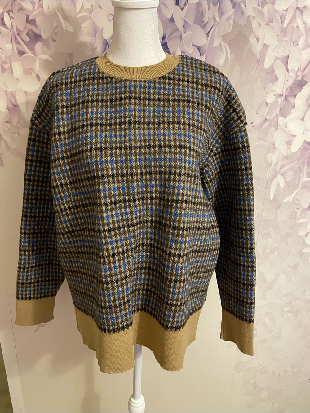 Stella McCartney Blue & Beige Check Virgin Wool Sweater – Size 38 Nw/o tags